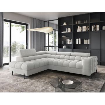 Coltar extensibil stanga 5 locuri ELTAP, LT-03ROY, Ferucce, 276x200x93 cm, lemn/poliester, gri deschis