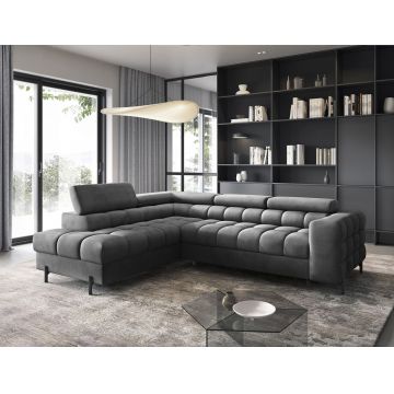 Coltar extensibil stanga 5 locuri ELTAP, LT-06PA, Ferucce, 276x200x93 cm, lemn/poliester, gri inchis