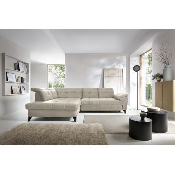Coltar extensibil stanga 5 locuri ELTAP, LT-18AU, Inferne, 297x210x107 cm, lemn/poliester, bej deschis