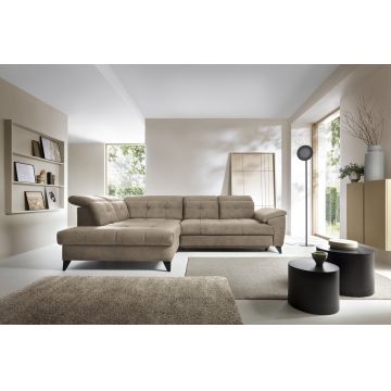 Coltar extensibil stanga 5 locuri ELTAP, LT-20AU, Inferne, 297x210x107 cm, lemn/poliester, bej inchis