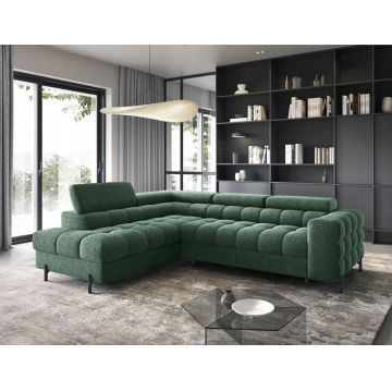 Coltar extensibil stanga 5 locuri ELTAP, LT-35AMO, Ferucce, 276x200x93 cm, lemn/poliester, verde inchis