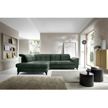 Coltar extensibil stanga 5 locuri ELTAP, LT-35RAQ, Inferne, 297x210x107 cm, lemn/poliester, verde inchis