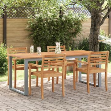 Masă de dining exterioară Gri 200x90x75 cm Oțel și Lemn Solid Acacia