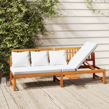 Pat de zi cu perne crem, 200x60x75 cm, lemn masiv de acacia