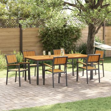 Scaune de grădină stacking 6 pcs Oțel negru și lemn solid de acacia
