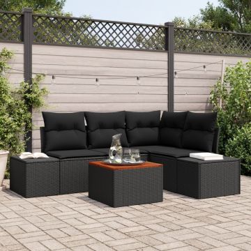 Set canapea grădină 5 piese cu perne Negru Poliratan Acacia