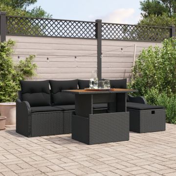 Set Canapea Grădină 6 Piese cu Perne Ratan Poli Negru, Canapea Grădină 2 Locuri cu Perne Ratan Poli Negru Set Canapea Grădină 6 Piese cu Perne Ratan Poli Negru, Canapea Grădină 2 Locuri cu Perne Ratan Poli Negru