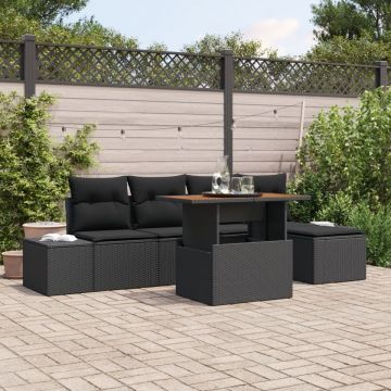 Set Canapea Grădină 6 Piese Perne Negru Ratan Polimer