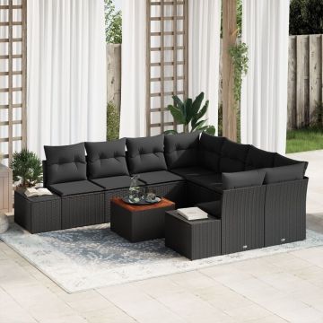 Set Canapea Grădină 9 Piese cu Perne Negru Poliratan Acacia