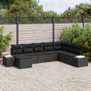 Set Canapea Grădină cu Perne Negru Poliratan 8 Piese