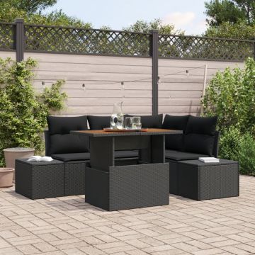 Set de 5 Piese de Sofa de Grădină cu Perne Negru din Ratan Poli