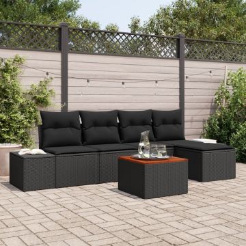 Set de 6 Piese pentru Grădină cu Perne Negru din Ratan Acacia