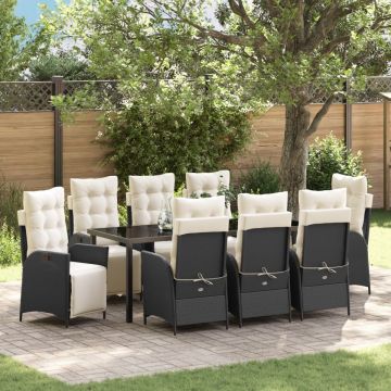 Set de 9 Mobilier de Grădină Negru din Poliratan