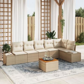 Set de canapea 7 piese pentru gradina cu perne Bej Ratan Acacia