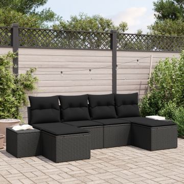 Set de canapea cu 6 piese pentru grădină cu perne Negru Poliratan