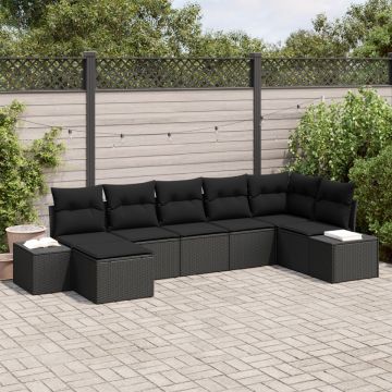 Set de Canapea de Grădină cu Perne 7 Piese Negru Poliratan