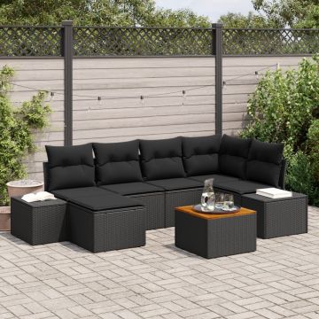 Set de Canapea de Grădină cu Perne Negru Poliratan Acacia