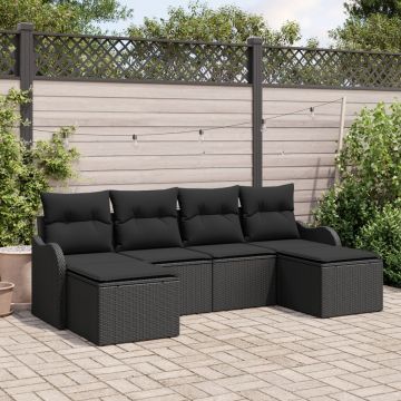 Set de Canapea de Grădină cu Perne Negru Ratan Polimer, Canapea de Grădină cu 2 Locuri și Perne Negru Ratan Polimer