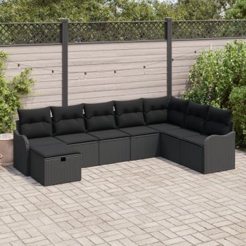 Set de Canapea de Grădină cu Perne Ratan Poli Negru, Canapea de Grădină cu 2 Locuri Perne Ratan Poli Negru