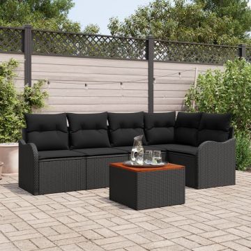 Set de Canapea pentru Grădină cu Perne din Ratan Poly Negru și Acacia, Canapea pentru Grădină cu 2 Locuri și Spațiu de Stocare & Perne din Ratan Poly Negru