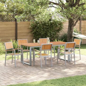Set de dining de grădină 7 piese Gri din oțel și lemn de acacia
