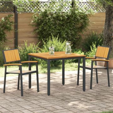 Set de dining pentru grădină 3 piese din lemn solid de acacia și metal