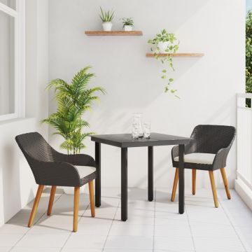 Set de Dining pentru Grădină 3 Piese Negru din Poliratan