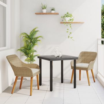 Set de dining pentru grădină 3 piese, ratan poliester bej