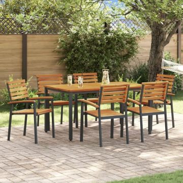 Set de dining pentru grădină 7 piese din lemn de acacia și metal