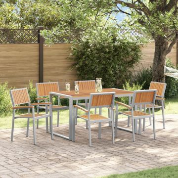Set de dining pentru grădină 7 piese din lemn masiv de acacia și metal
