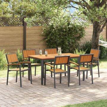 Set de dining pentru grădină 7 piese din lemn solid de acacia și metal