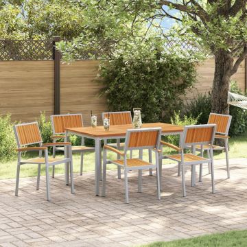 Set de dining pentru grădină , 7 piese, din lemn solid de acacia și metal