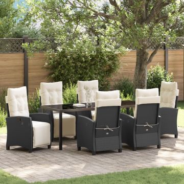 Set de Dining pentru Grădină 7 Piese Negru Ratan Polimer