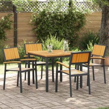 Set de dining pentru grădină cu 5 piese din lemn masiv de acacia și metal