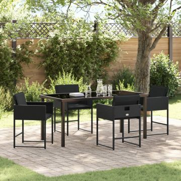 Set de Dining pentru Grădină cu 5 Piese și Perne Negre din Rattan Poliester