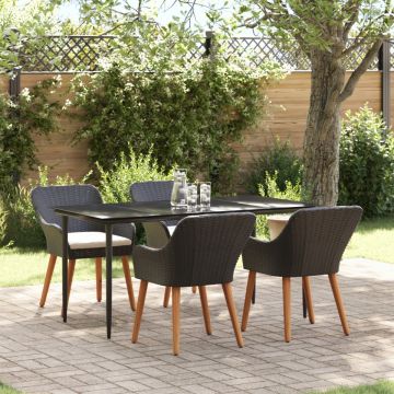 Set de dining pentru grădină de 5 piese din ratan negru