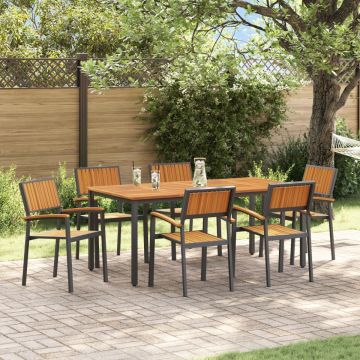 Set de dining pentru grădină de 7 piese din lemn masiv de acacia și metal