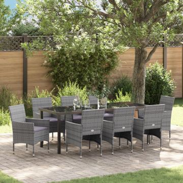 Set de Dining pentru Grădină de 9 Piese Gri Rattan Polimeric