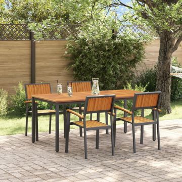 Set de dining pentru grădină din 5 piese din lemn solid de acacia și metal