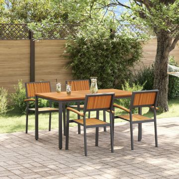 Set de dining pentru grădină din 5 piese din lemn solid de acacia și metal