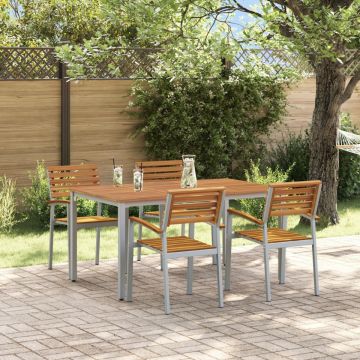 Set de dining pentru grădină din 5 piese, lemn solid de acacia și metal