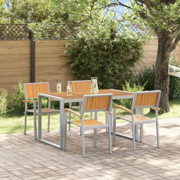Set de masă 5 piese din lemn solid de acacia și metal