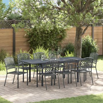 Set de mobilă pentru hol 9 piese oțel antracit, Masă de grădină extensibilă antracit (140-210)x90x73 cm oțel, Scaune de grădină 4 bucăți stivuite antracit oțel