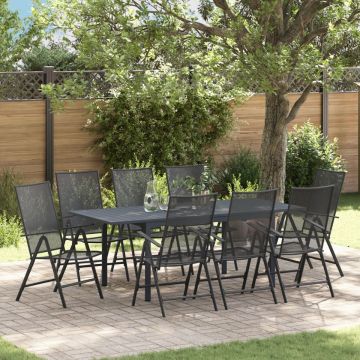 Set de mobilier pentru hol 9 Piese Oțel Anthracit, Masă extensibilă pentru grădină Anthracit (140-210)x90x73 cm Oțel