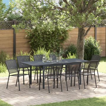 Set de Mobilier pentru Hol 9 Piese Oțel Antracit, Masă de Grădină Extensibilă Antracit (140-210)x90x73 cm Oțel