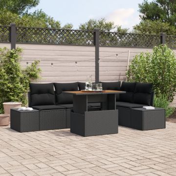 Set de Sofa de Grădină cu 6 Piese și Perne Ratan Polimer Negru