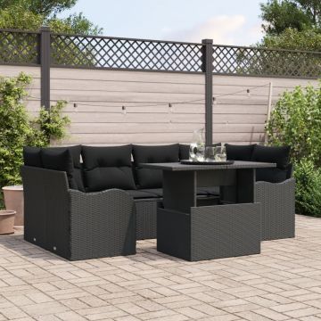 Set de Sofa pentru Grădină cu Pernuțe Negre din Poliratan, Sofa pentru Grădină cu Pernuțe Negre din Poliratan pentru 2 Persoane