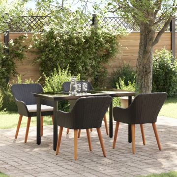 Set dining grădină 5 piese poliratan negru
