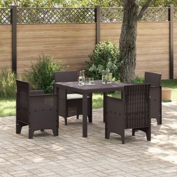 Set dining grădină cu perne maro poli ratan