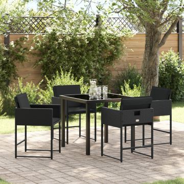 Set mese grădină 5 piese cu perne Negru din Rattan PE